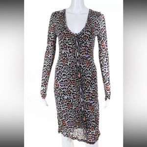 BCBG Max Azria Womens Animal Print Long Sleeve Sheath Dress Multicolor Size S